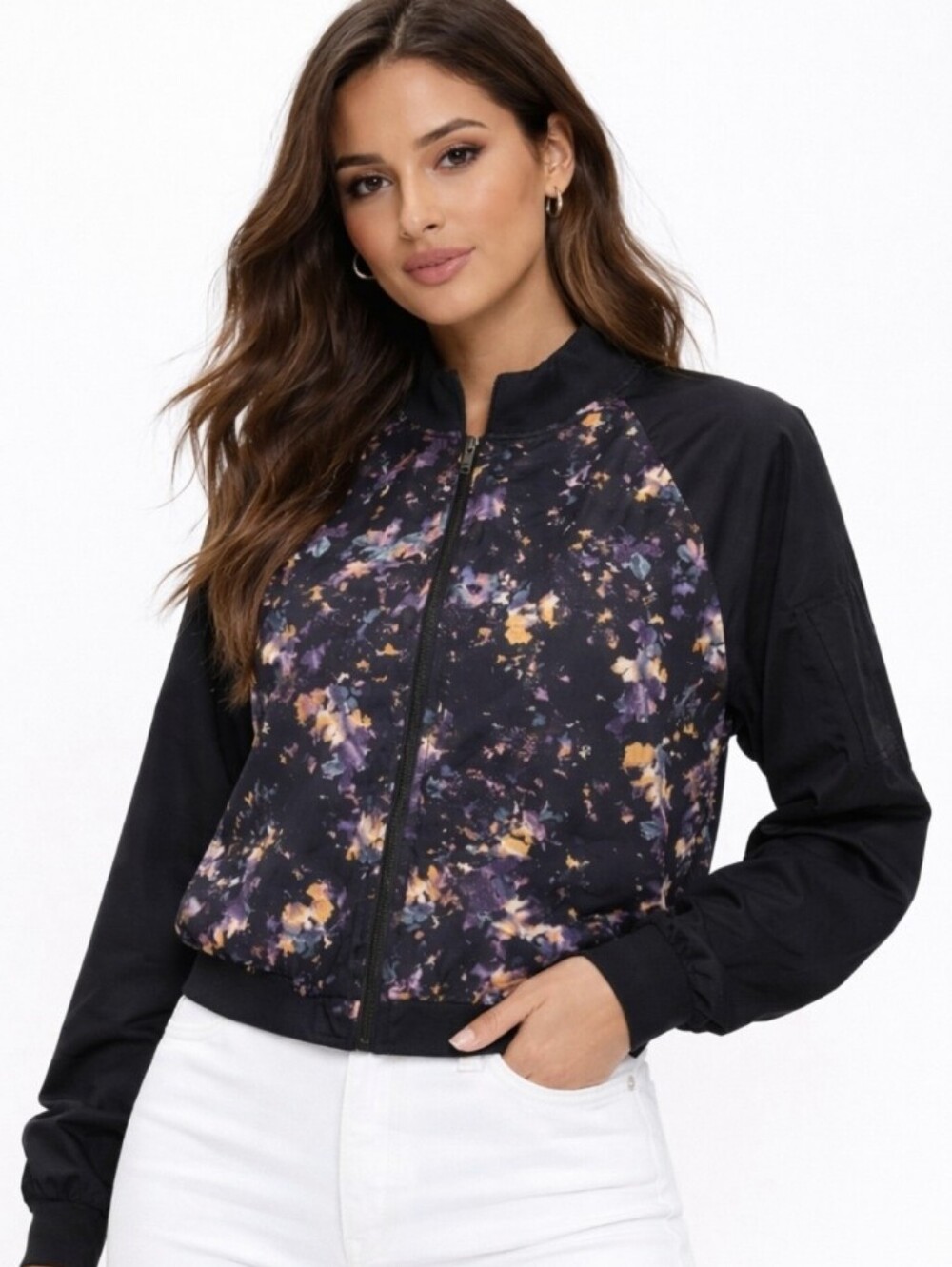 Sketchers Floral Full Zipper Jacket Black Medium